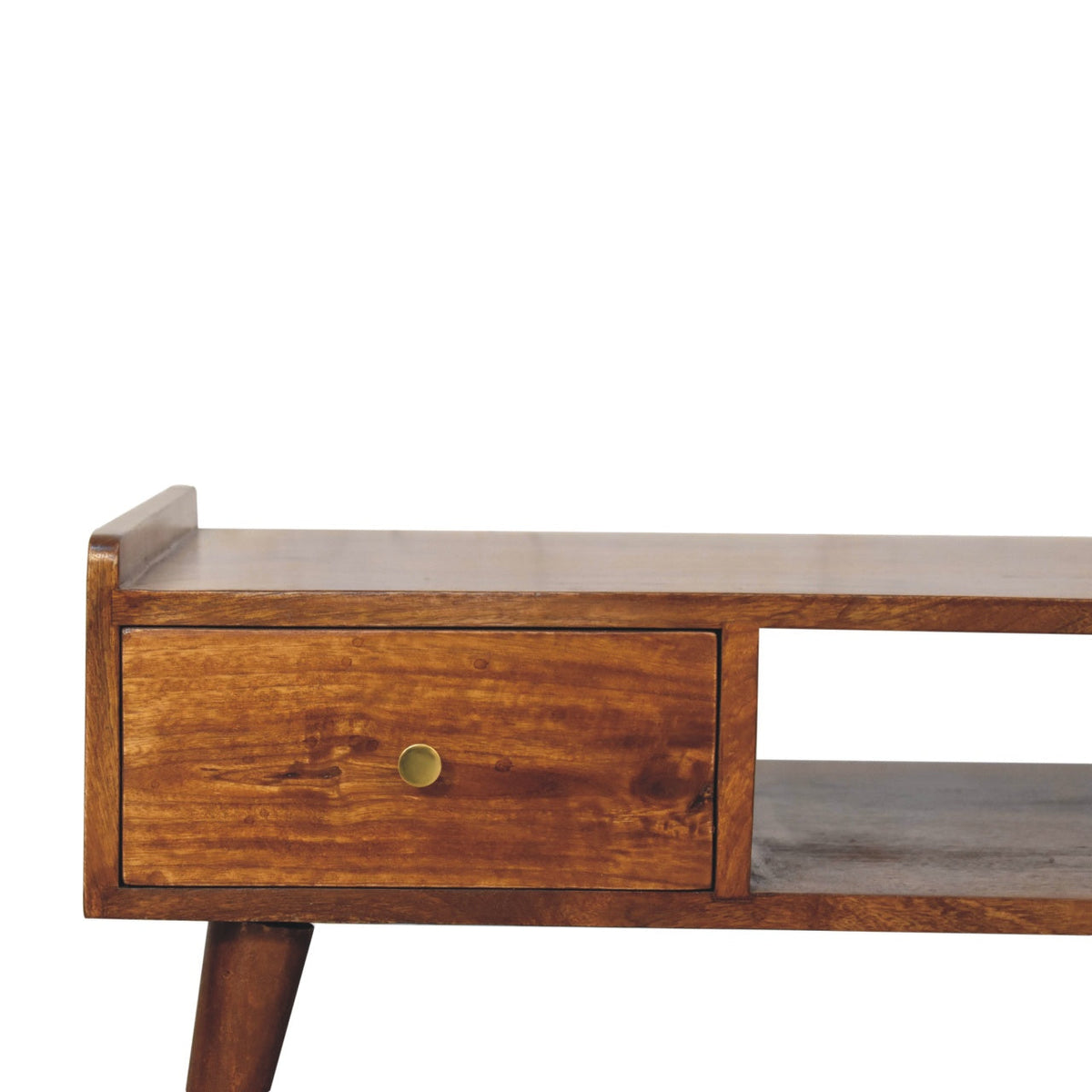 Elevated Solid Mango Wood Coffee Table – Chestnut Finish