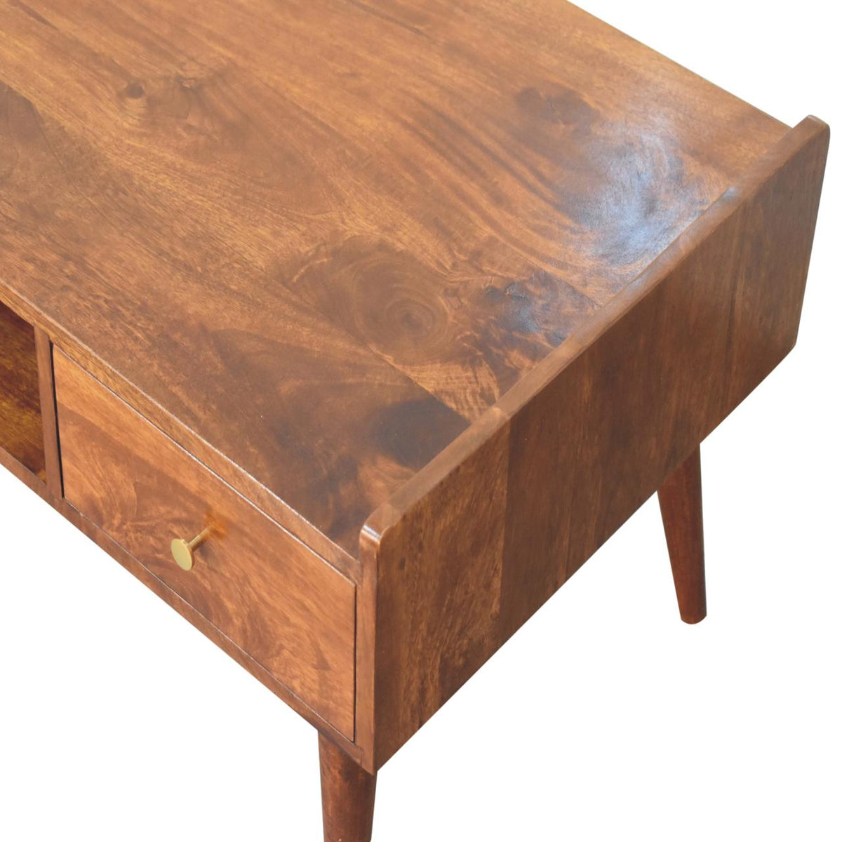 Elevated Solid Mango Wood Coffee Table – Chestnut Finish