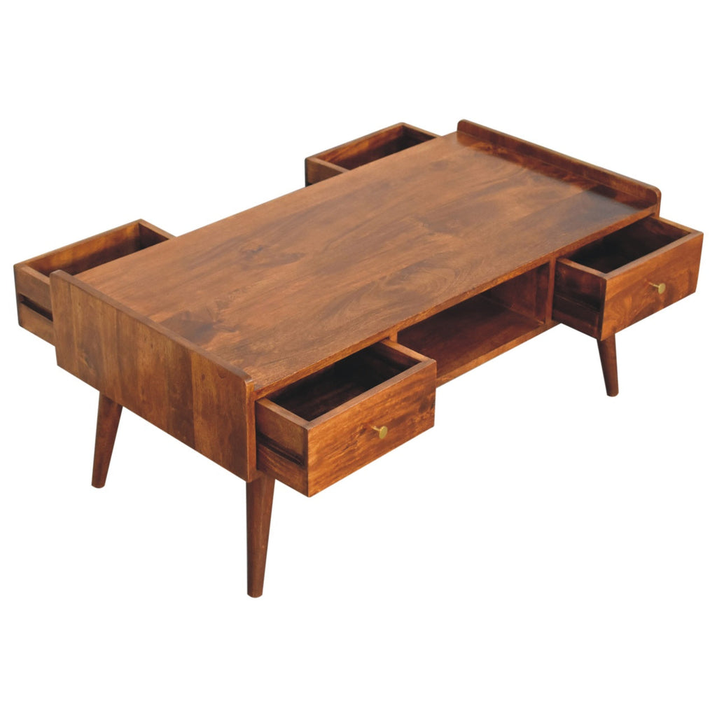 Elevated Solid Mango Wood Coffee Table – Chestnut Finish