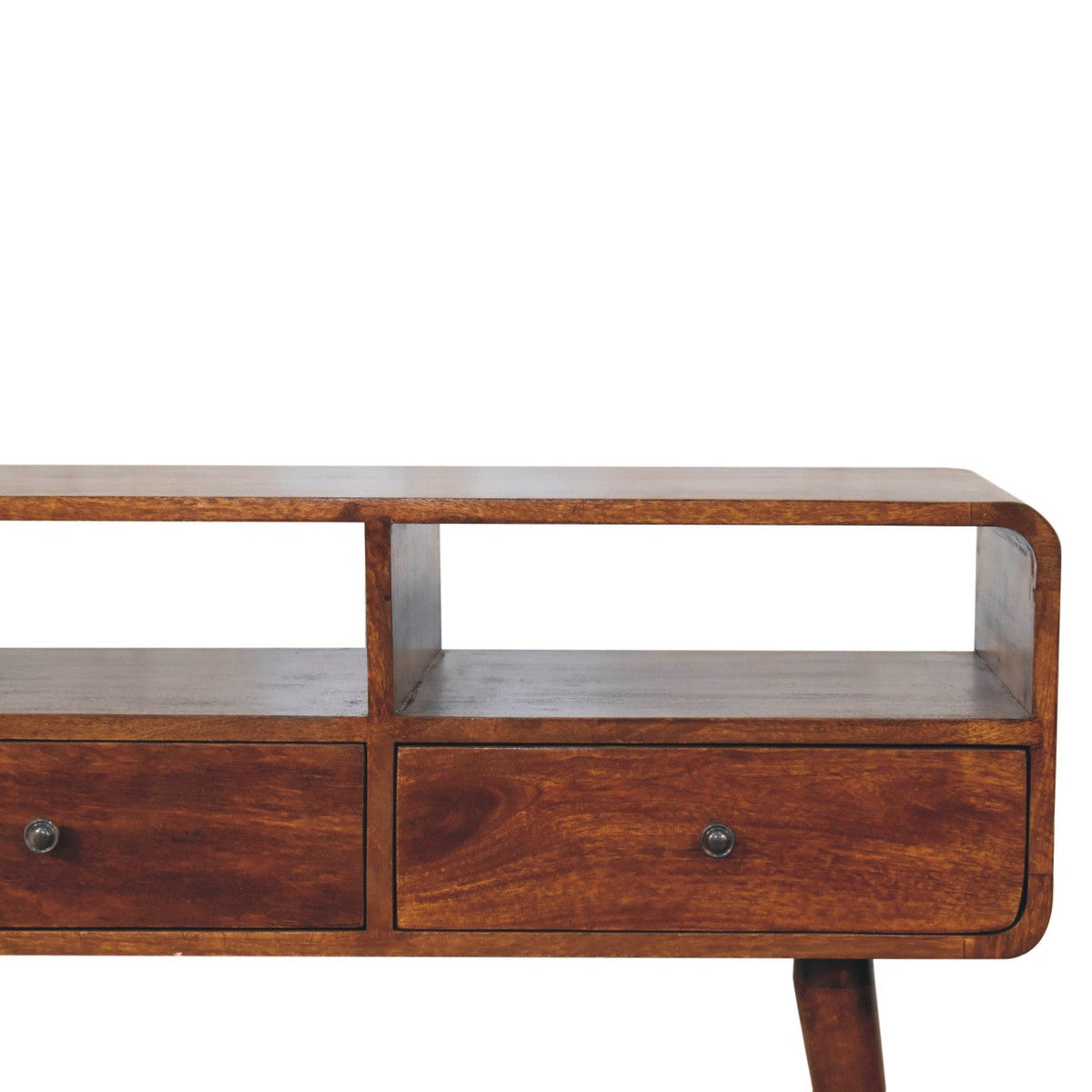 Triple Curved Solid Mango Wood Console Table – Chestnut Finish