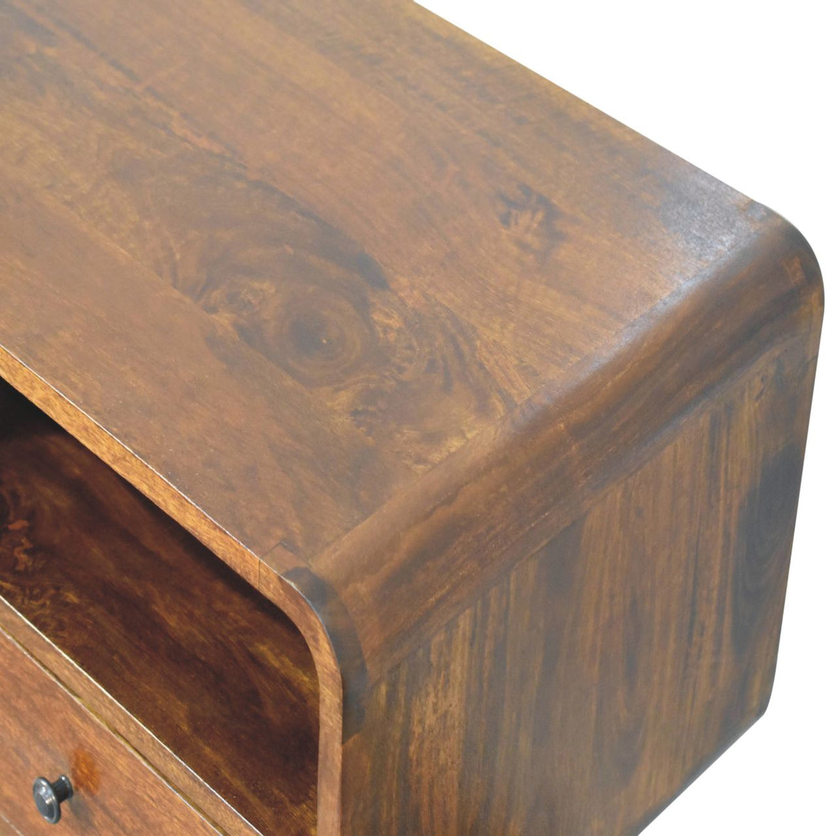 Triple Curved Solid Mango Wood Console Table – Chestnut Finish