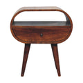 Large Circular Open Solid Mango Wood Bedside Table – Chestnut Finish