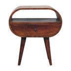 Large Circular Open Solid Mango Wood Bedside Table – Chestnut Finish