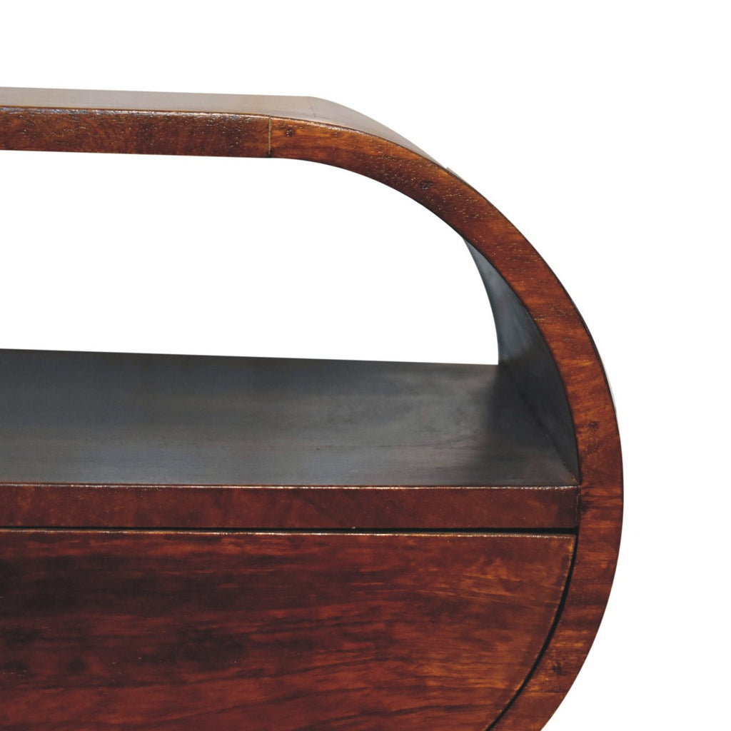 Large Circular Open Solid Mango Wood Bedside Table – Chestnut Finish