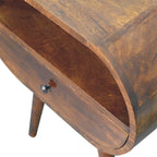 Large Circular Open Solid Mango Wood Bedside Table – Chestnut Finish