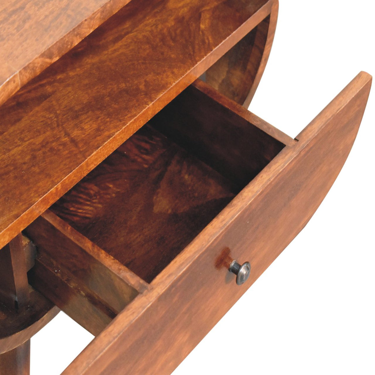 Large Circular Open Solid Mango Wood Bedside Table – Chestnut Finish