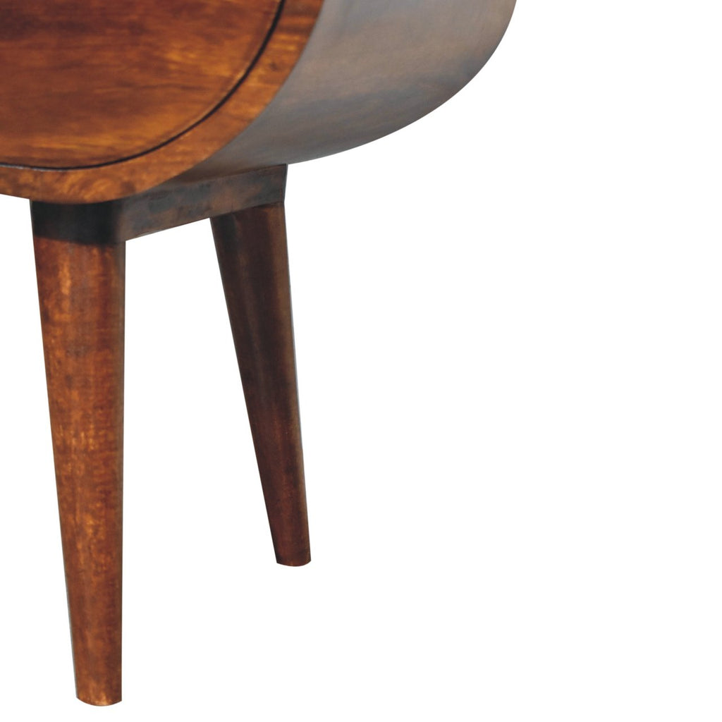 Large Circular Open Solid Mango Wood Bedside Table – Chestnut Finish