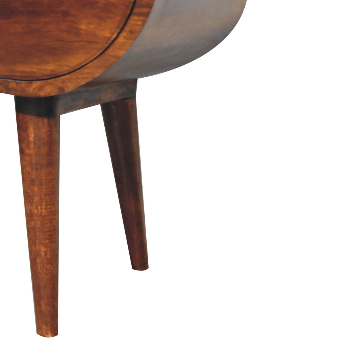 Large Circular Open Solid Mango Wood Bedside Table – Chestnut Finish