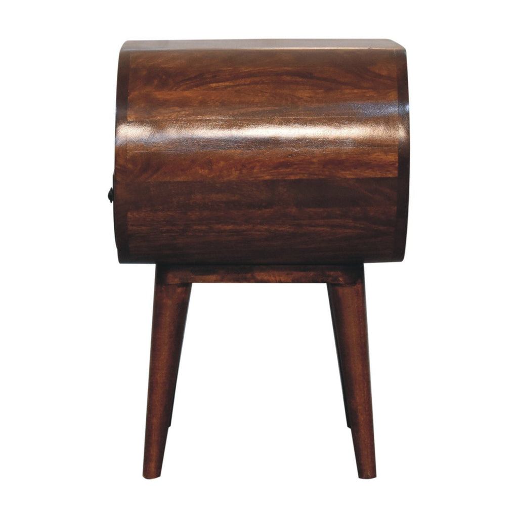 Large Circular Open Solid Mango Wood Bedside Table – Chestnut Finish