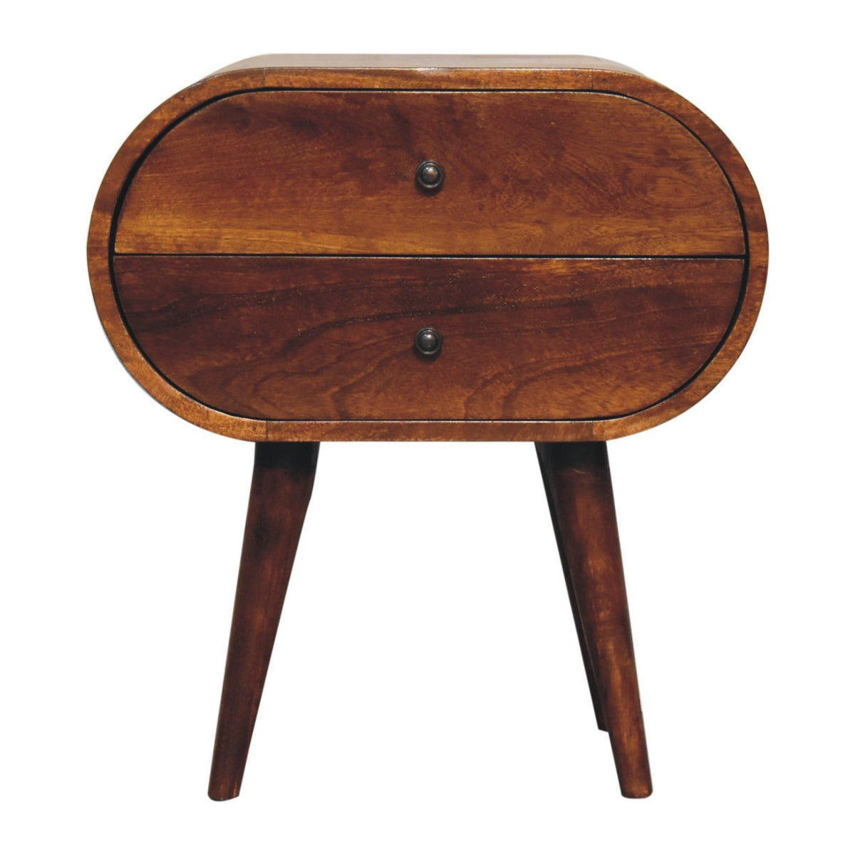 Large Circular Solid Mango Wood Bedside Table – Chestnut Finish