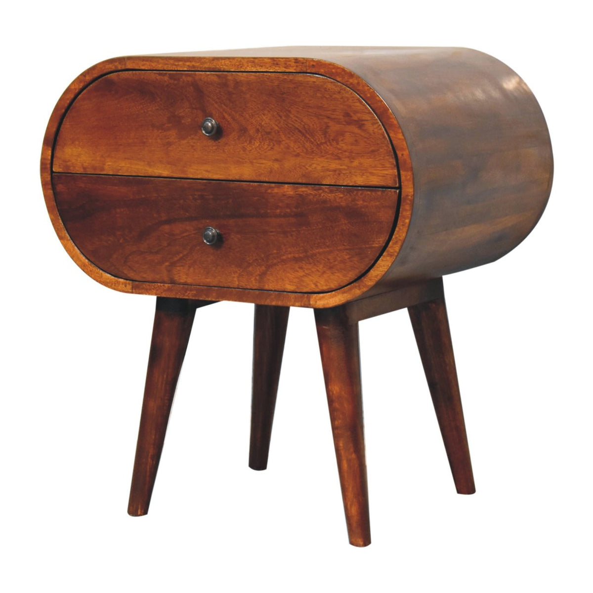 Large Circular Solid Mango Wood Bedside Table – Chestnut Finish