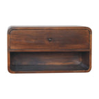 Large Solid Mango Wood Floating Nightstand – Drawer & Open Shelf