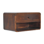 Large Solid Mango Wood Floating Nightstand – Drawer & Open Shelf