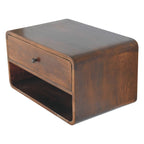 Large Solid Mango Wood Floating Nightstand – Drawer & Open Shelf