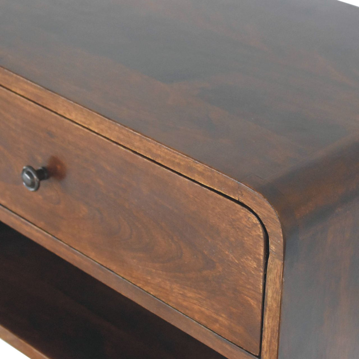 Large Solid Mango Wood Floating Nightstand – Drawer & Open Shelf