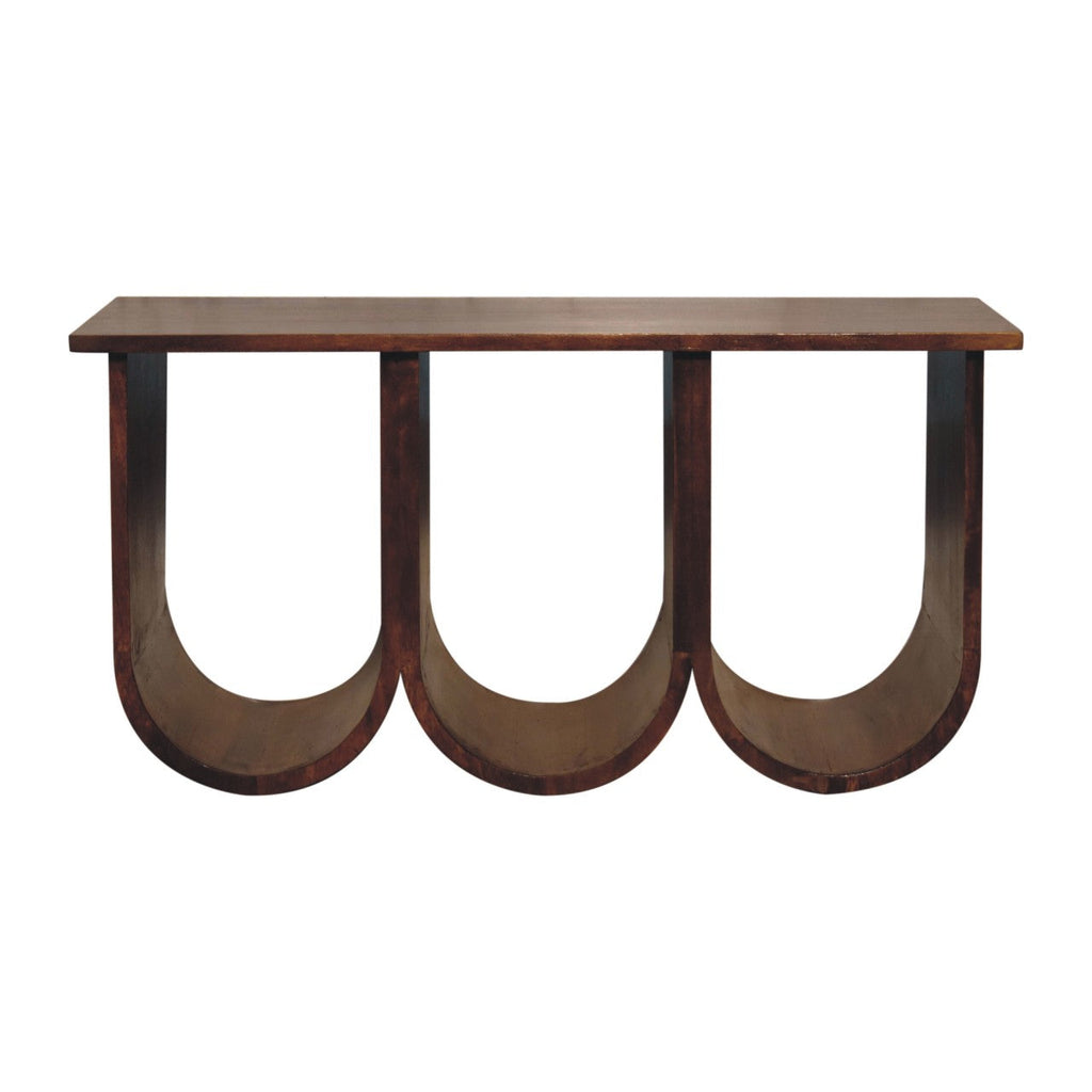Triple Open Style Solid Mango Wood Coffee Table – Chestnut Finish
