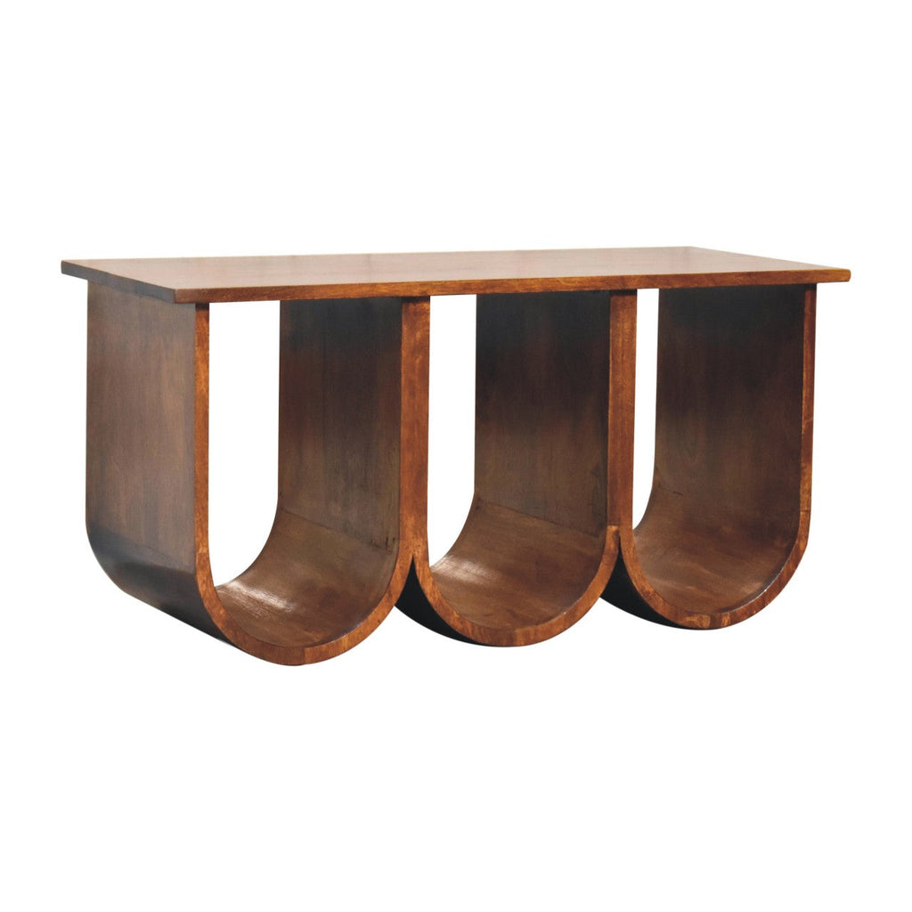 Triple Open Style Solid Mango Wood Coffee Table – Chestnut Finish