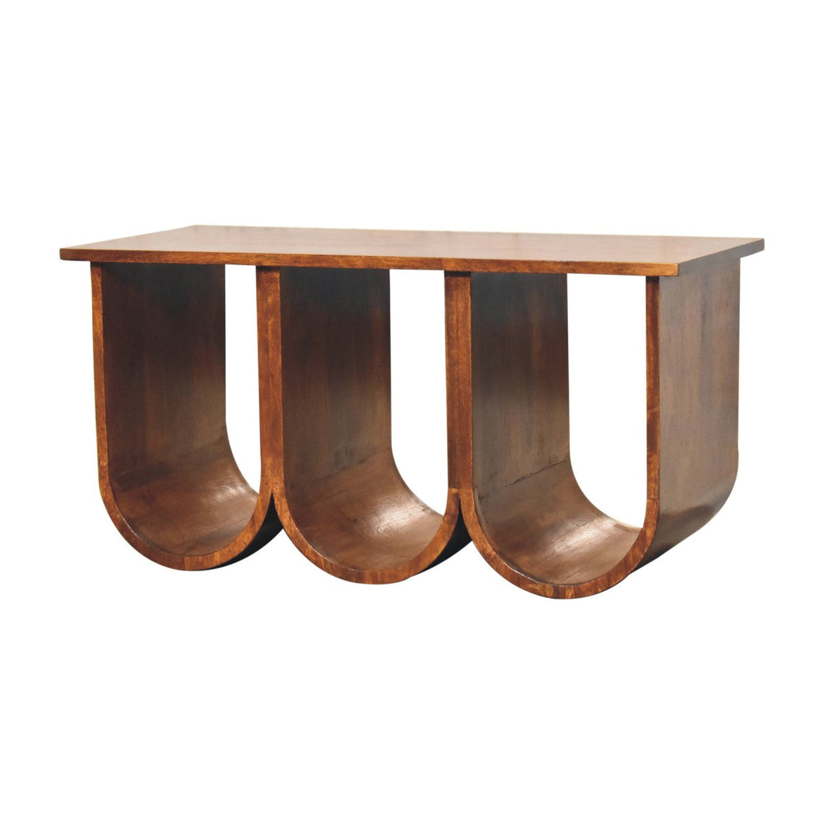 Triple Open Style Solid Mango Wood Coffee Table – Chestnut Finish