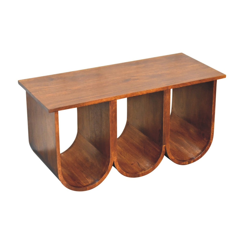 Triple Open Style Solid Mango Wood Coffee Table – Chestnut Finish