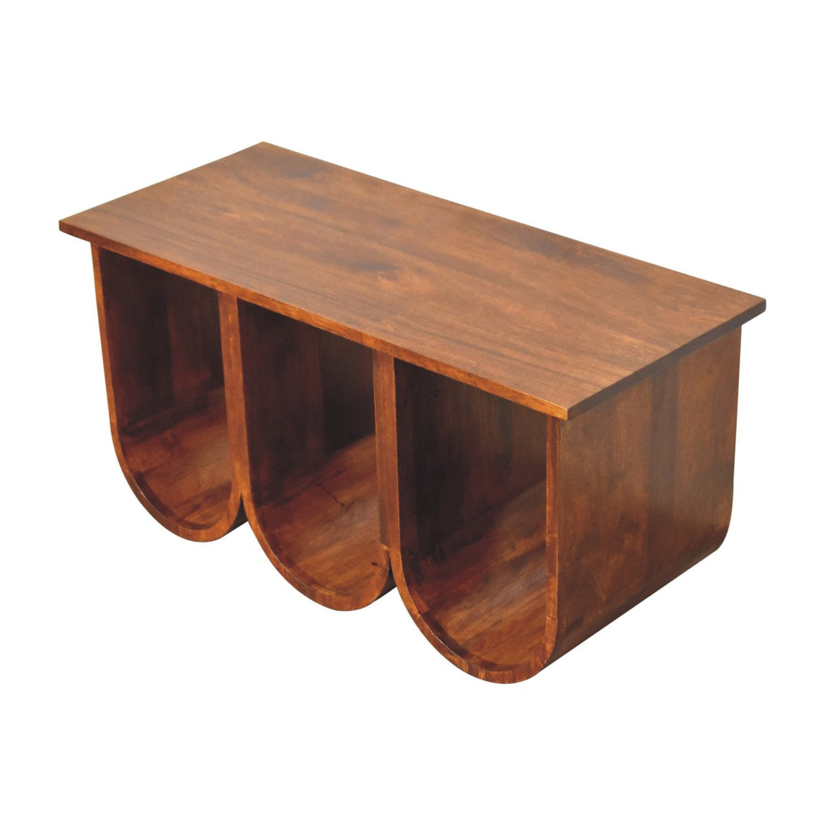 Triple Open Style Solid Mango Wood Coffee Table – Chestnut Finish