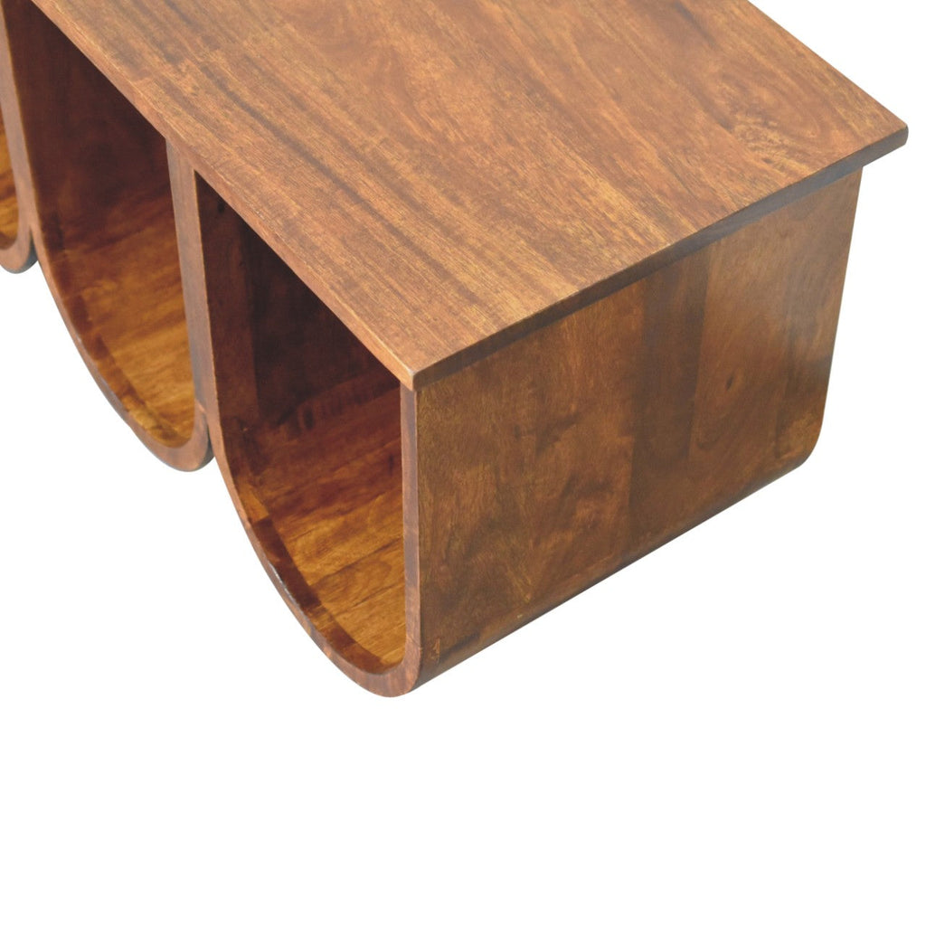 Triple Open Style Solid Mango Wood Coffee Table – Chestnut Finish