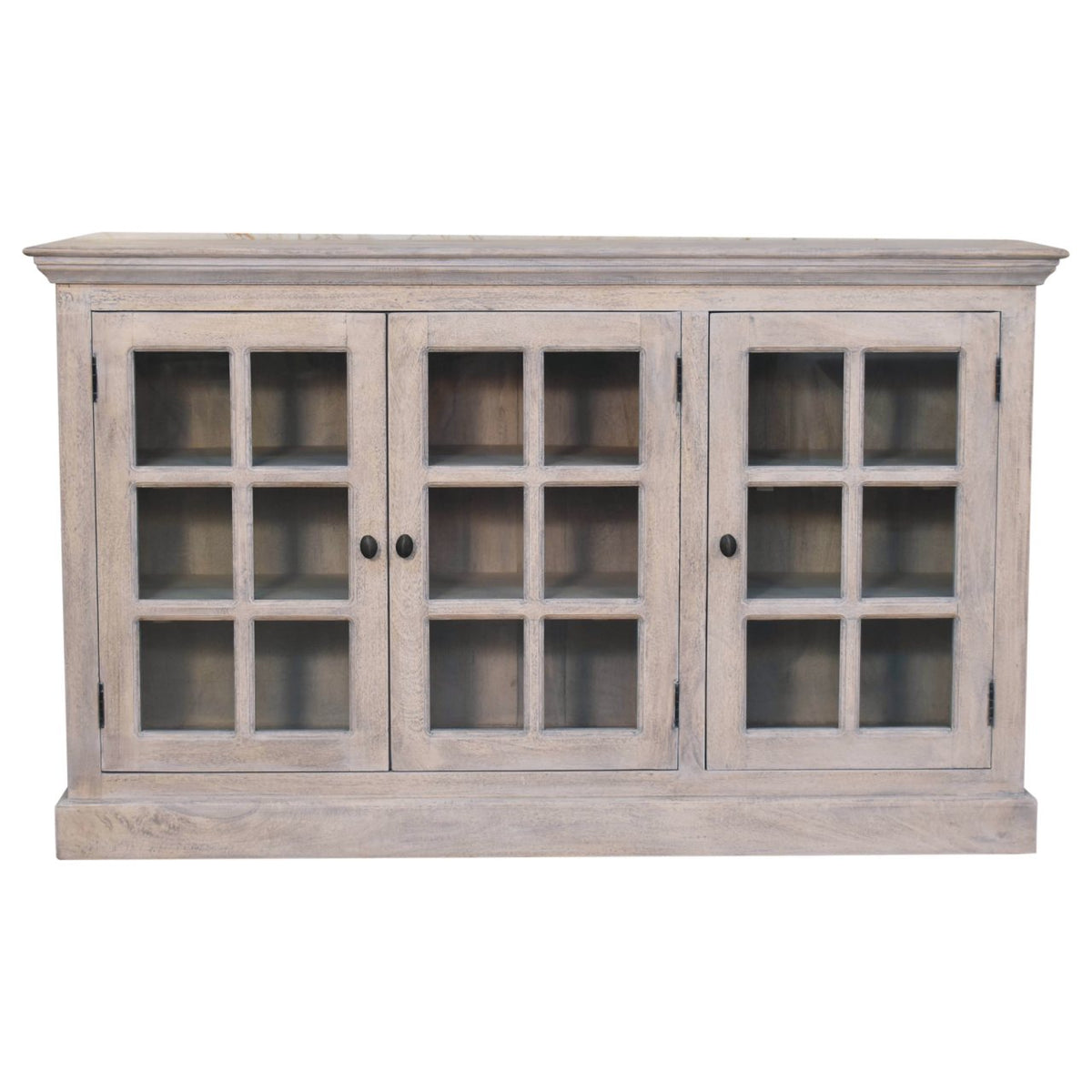 Triple Glazed Solid Mango Wood Cabinet – Stone Acid-Wash Finish
