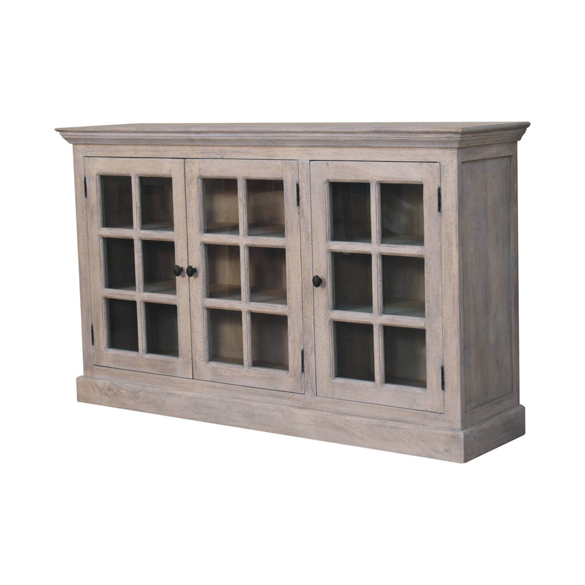 Triple Glazed Solid Mango Wood Cabinet – Stone Acid-Wash Finish