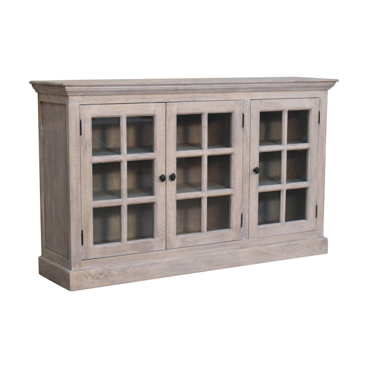 Triple Glazed Solid Mango Wood Cabinet – Stone Acid-Wash Finish