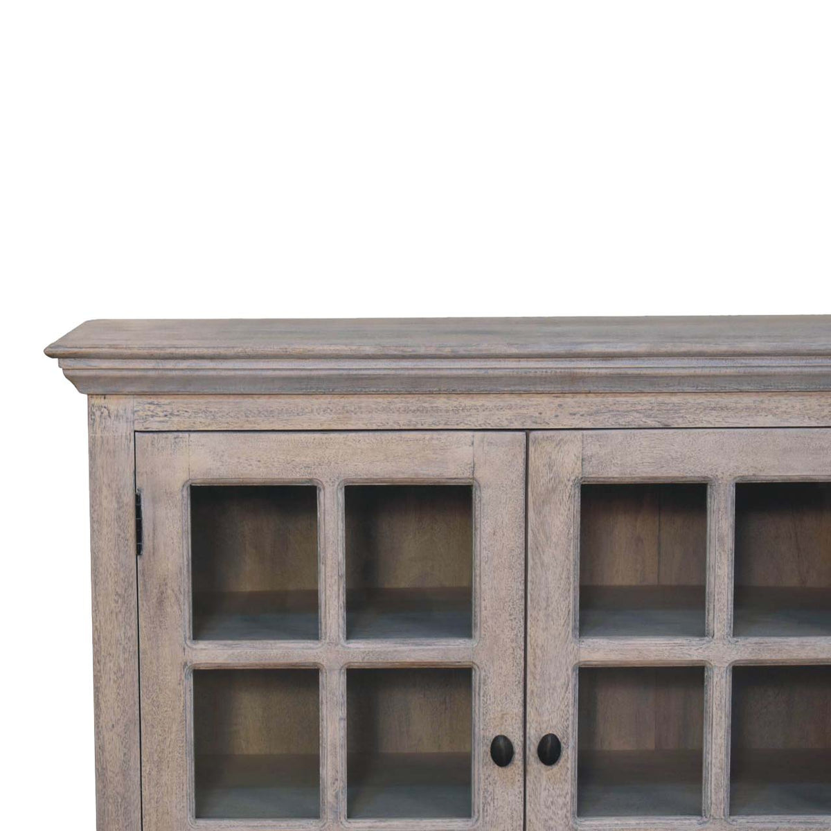 Triple Glazed Solid Mango Wood Cabinet – Stone Acid-Wash Finish