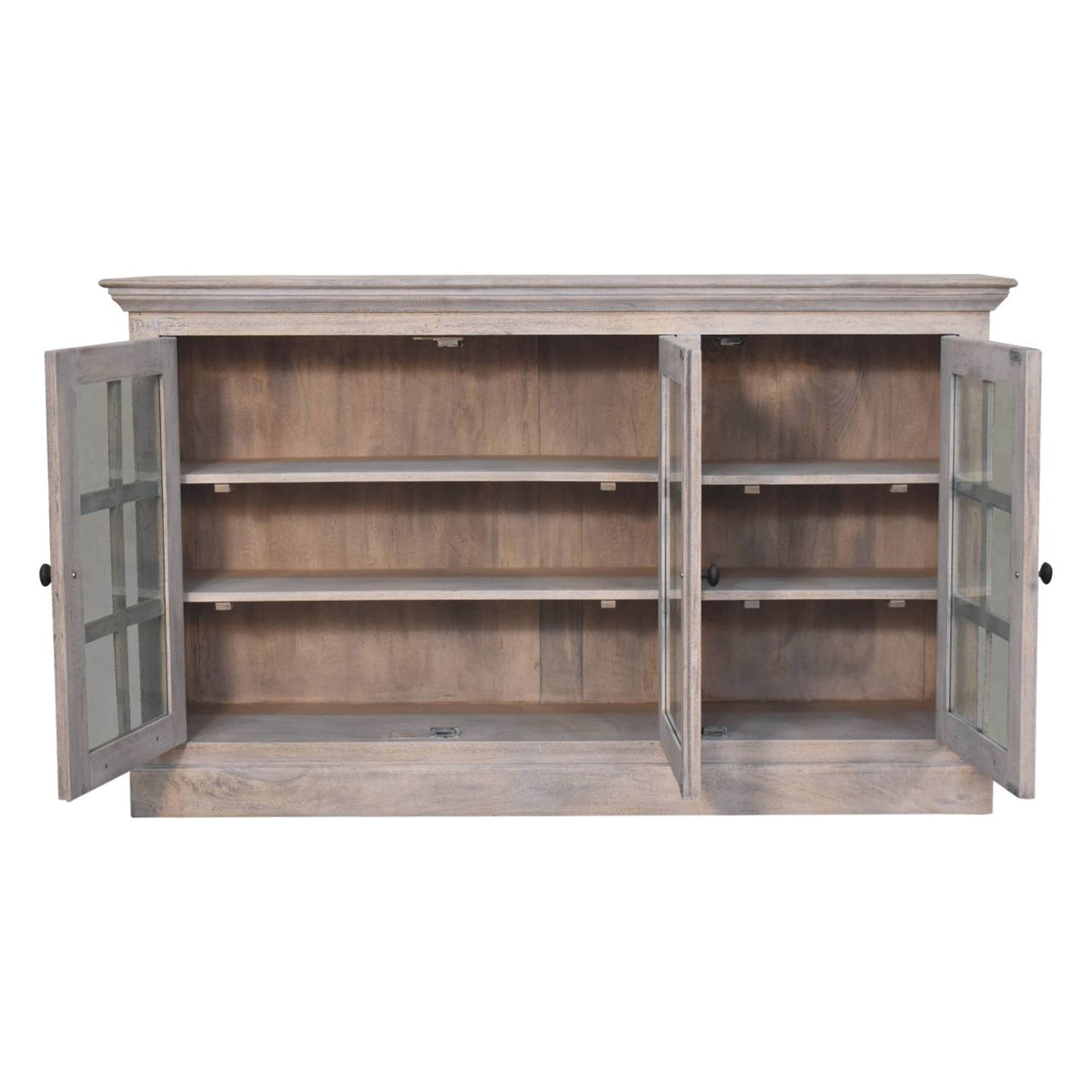 Triple Glazed Solid Mango Wood Cabinet – Stone Acid-Wash Finish