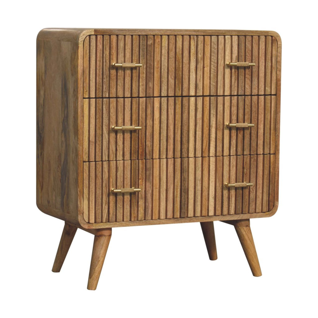 T-Bar Ridged Solid Mango Wood Chest – Oak-Ish Finish