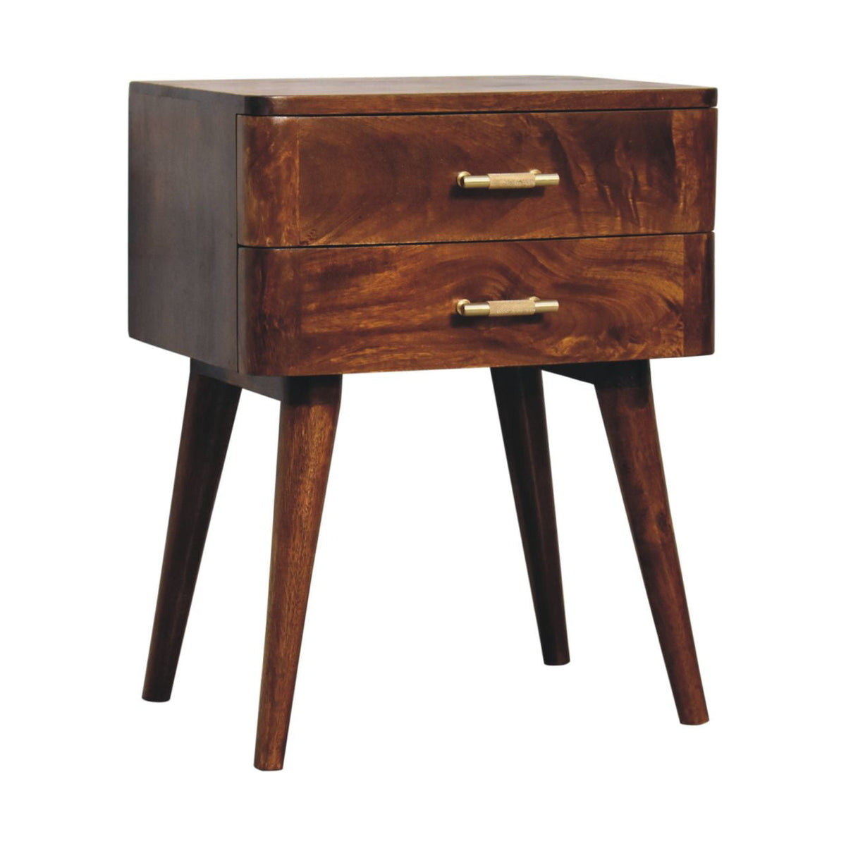 T-Bar Nordic Solid Mango Wood Nightstand – Chestnut Finish