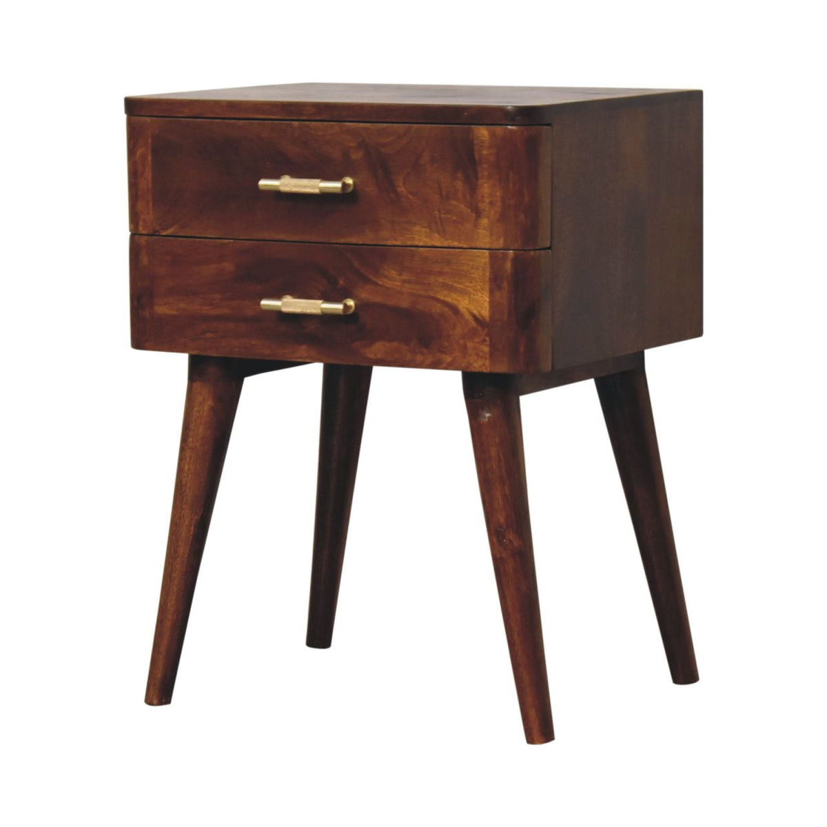T-Bar Nordic Solid Mango Wood Nightstand – Chestnut Finish