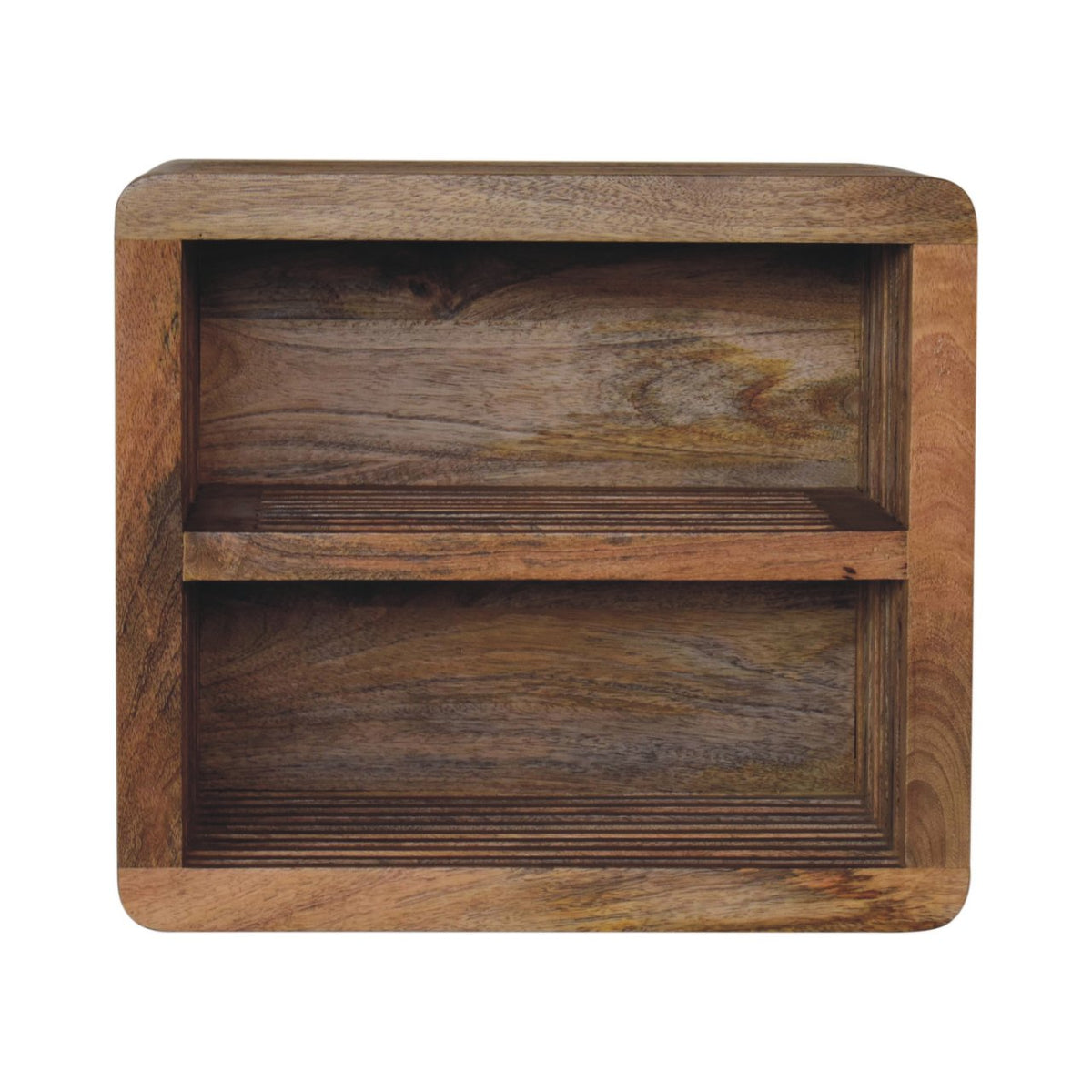Soba Double Shelf Wall-Mounted Solid Mango Wood Bedside Table – Oak-Ish Finish