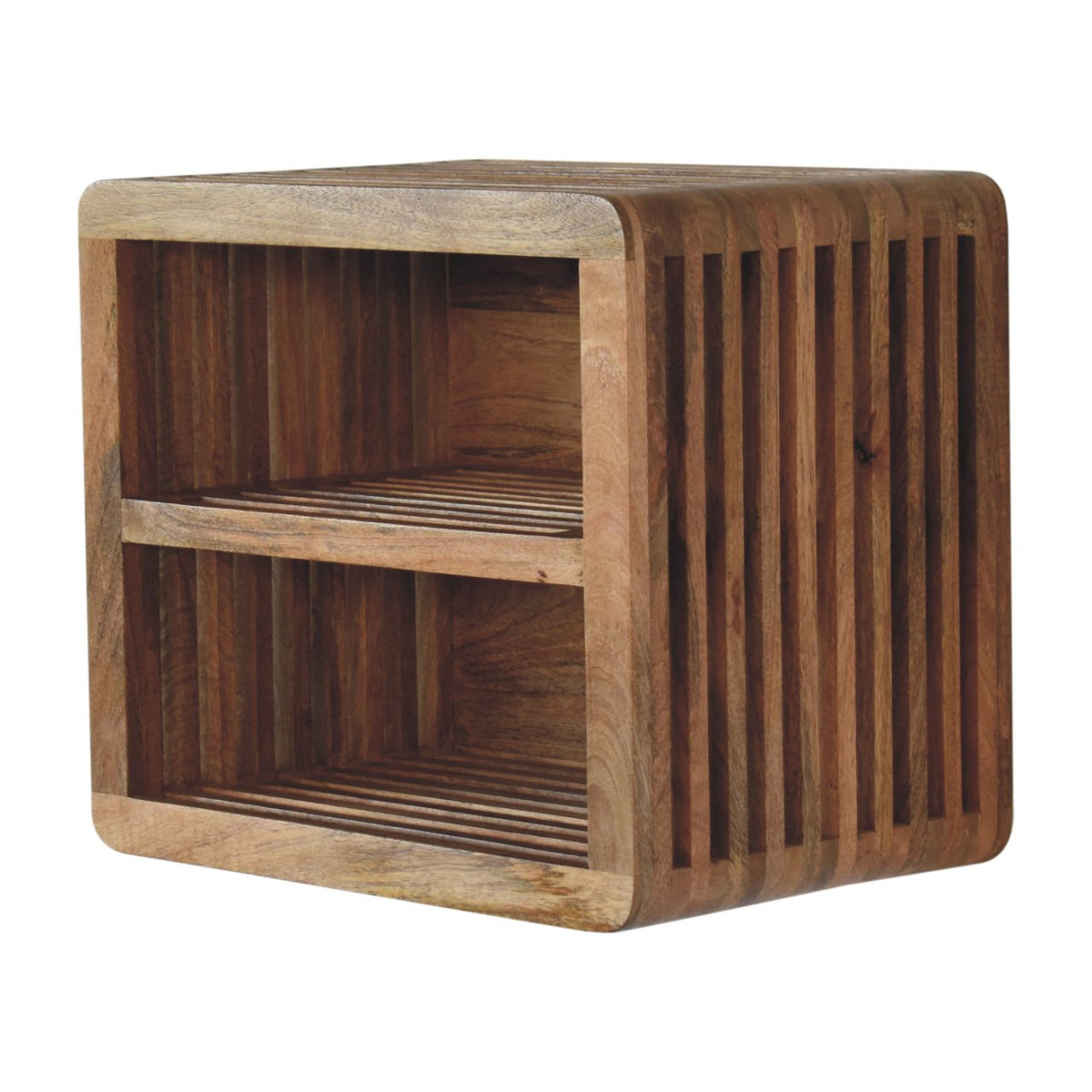 Soba Double Shelf Wall-Mounted Solid Mango Wood Bedside Table – Oak-Ish Finish