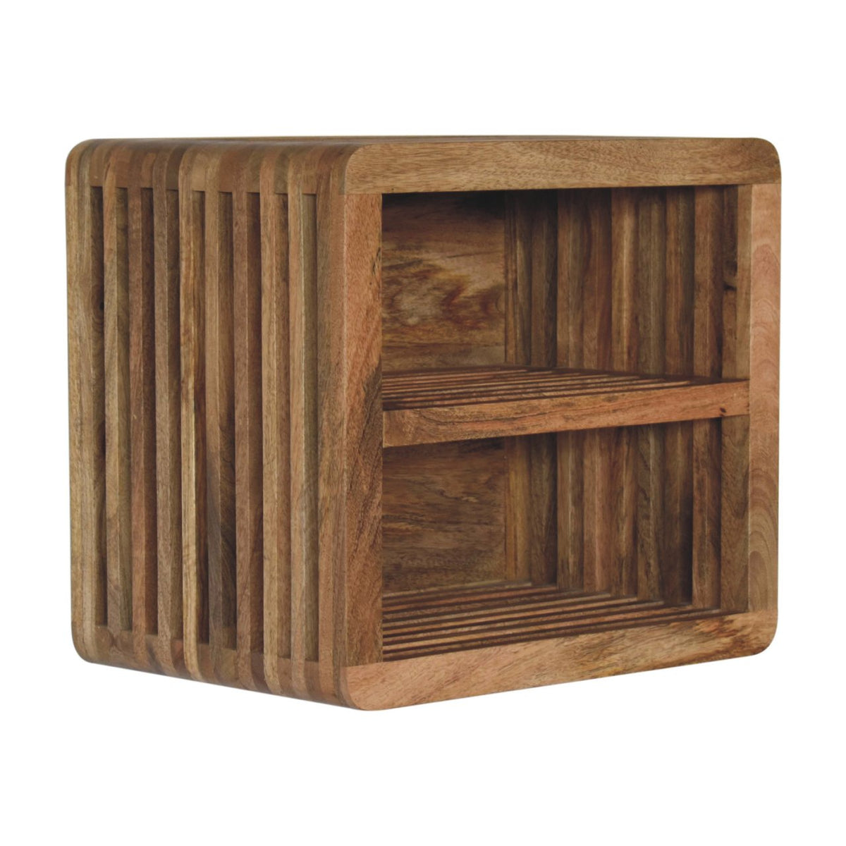 Soba Double Shelf Wall-Mounted Solid Mango Wood Bedside Table – Oak-Ish Finish