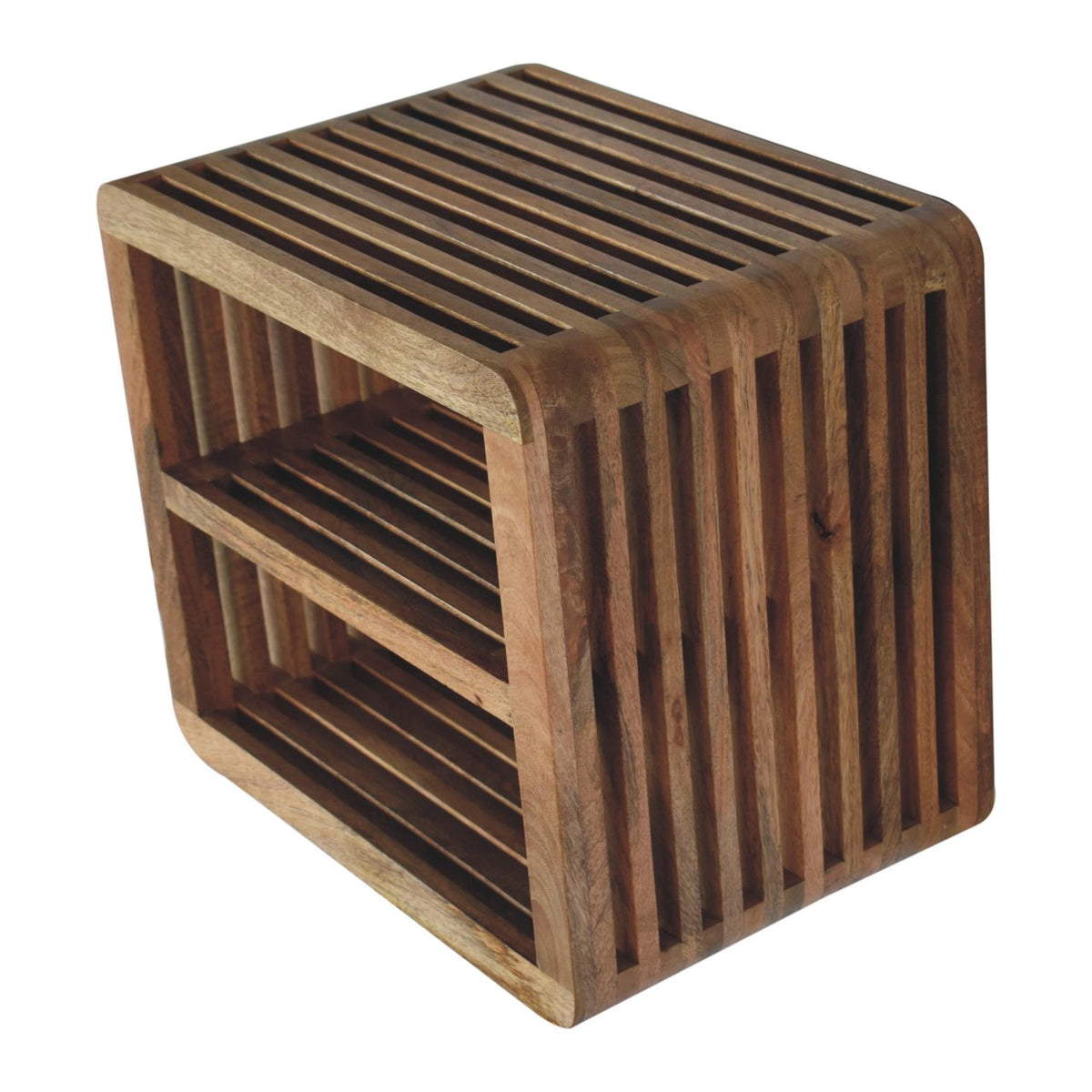 Soba Double Shelf Wall-Mounted Solid Mango Wood Bedside Table – Oak-Ish Finish