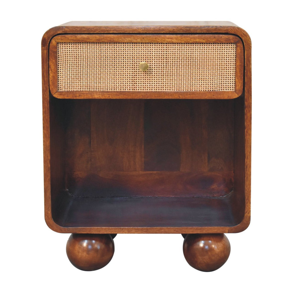 Open Woven Solid Mango Wood Bedside Table – Chestnut Finish