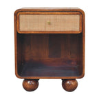 Open Woven Solid Mango Wood Bedside Table – Chestnut Finish