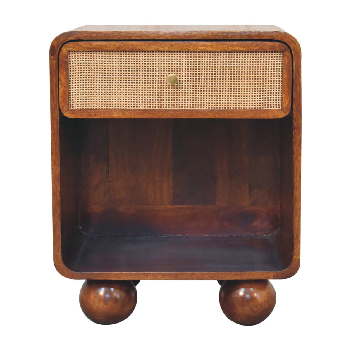 Open Woven Solid Mango Wood Bedside Table – Chestnut Finish