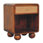 Open Woven Solid Mango Wood Bedside Table – Chestnut Finish