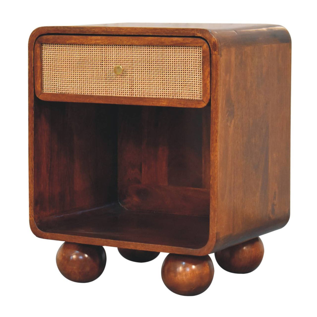 Open Woven Solid Mango Wood Bedside Table – Chestnut Finish
