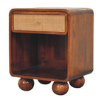 Open Woven Solid Mango Wood Bedside Table – Chestnut Finish