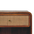Open Woven Solid Mango Wood Bedside Table – Chestnut Finish