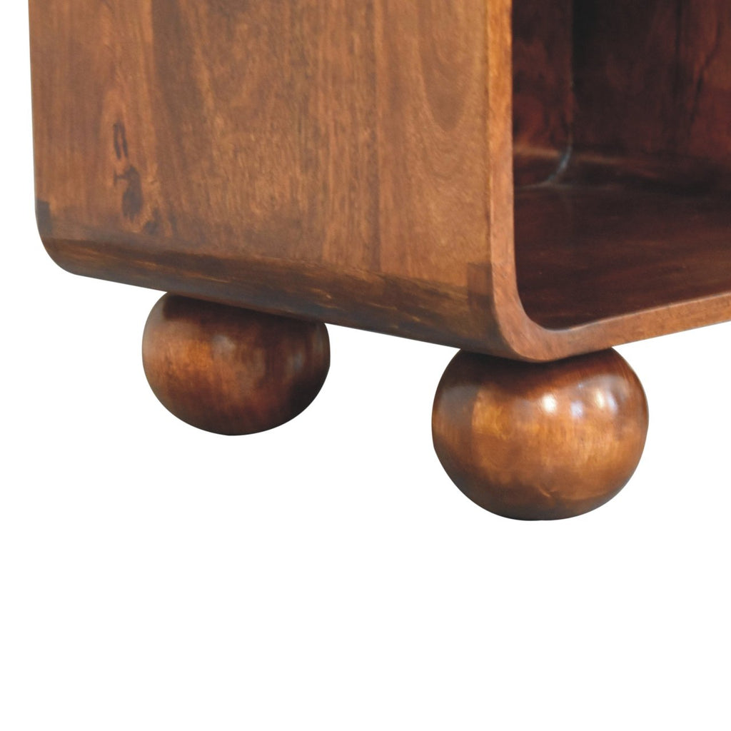 Open Woven Solid Mango Wood Bedside Table – Chestnut Finish