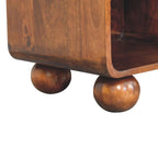 Open Woven Solid Mango Wood Bedside Table – Chestnut Finish