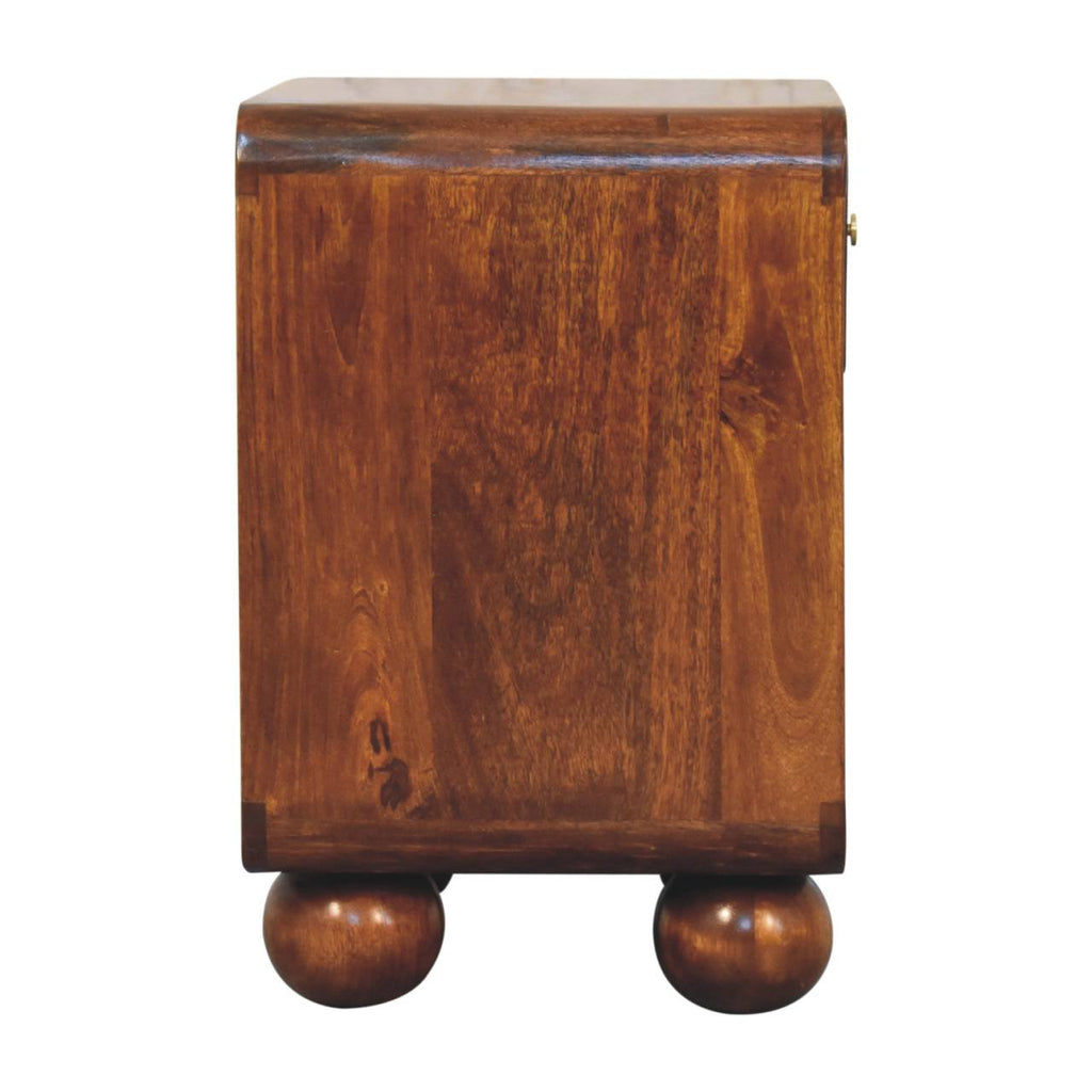 Open Woven Solid Mango Wood Bedside Table – Chestnut Finish