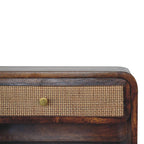 Wall-Mounted Open Woven Solid Mango Wood Bedside Table – Chestnut Finish