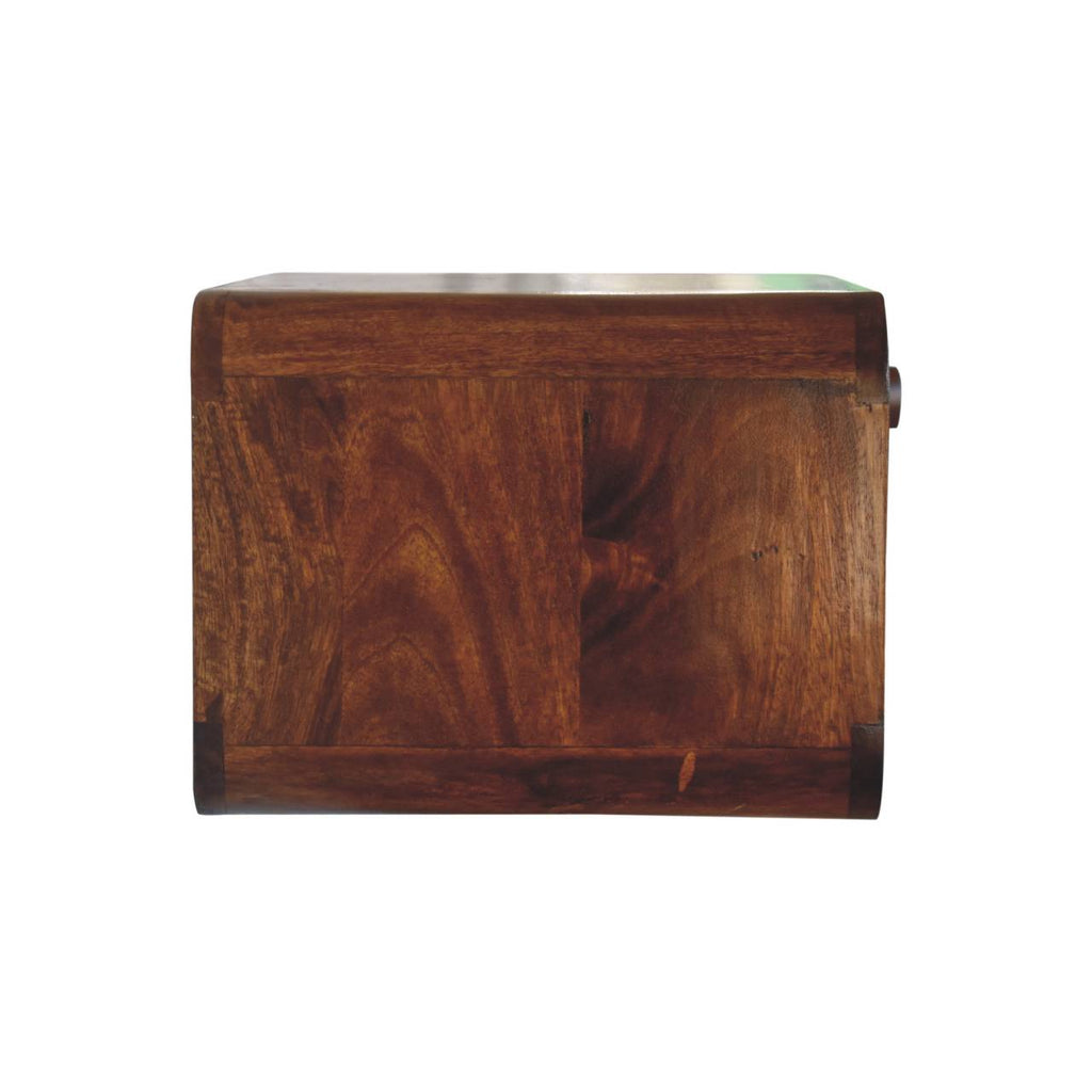 Wall-Mounted Open Woven Solid Mango Wood Bedside Table – Chestnut Finish