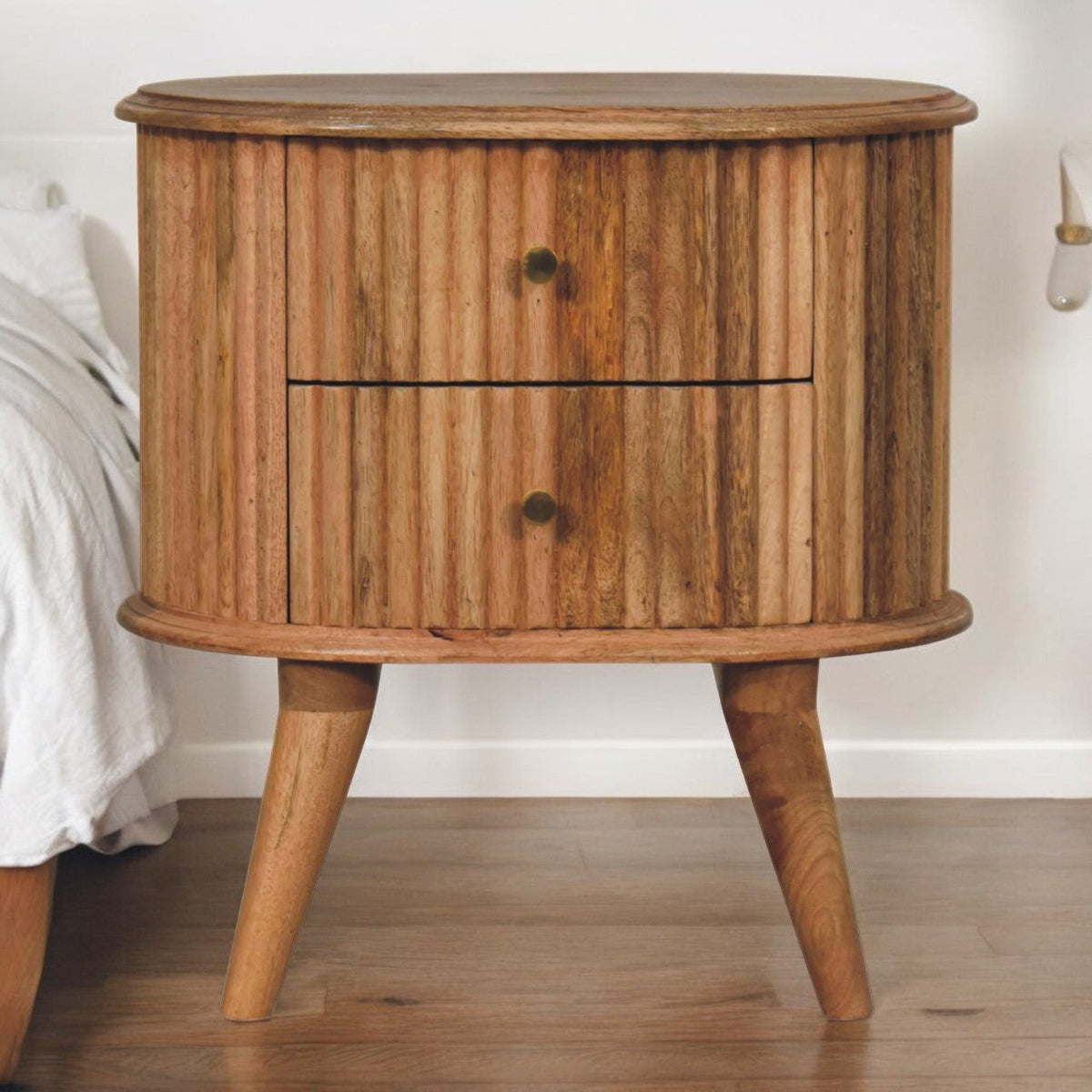 Soba Nordic Solid Mango Wood Bedside Table – Oak-Ish Finish